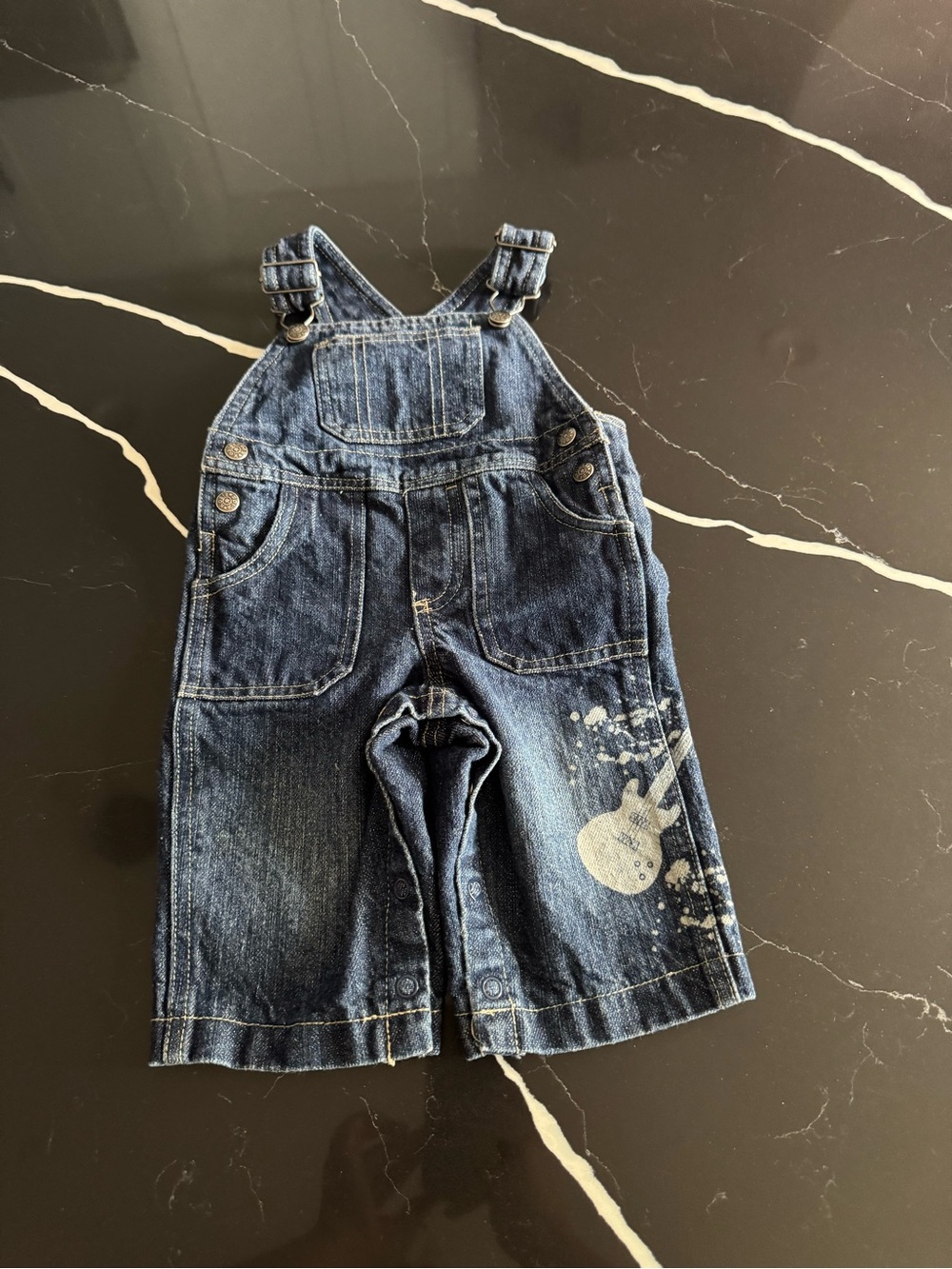 Koala Kids Dark Blue Denim Overalls with Guitar Accent‎